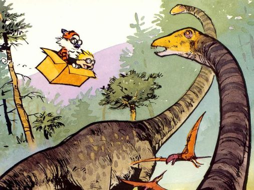 illustration montrant des dinosaures et des lapins qui volent dans une boîte